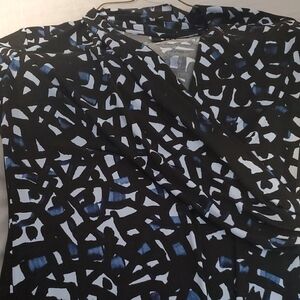 DKNY Black and Blue Abstract Blouse